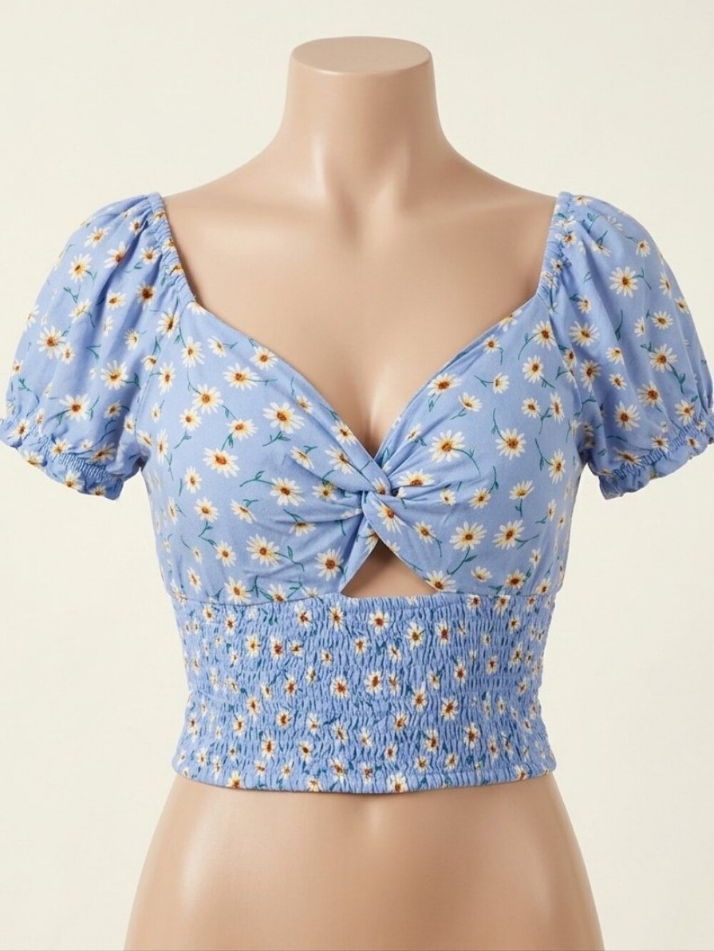 Derek Heart Periwinkle Daisy Knot-Front Crop Top Sz XL NWT